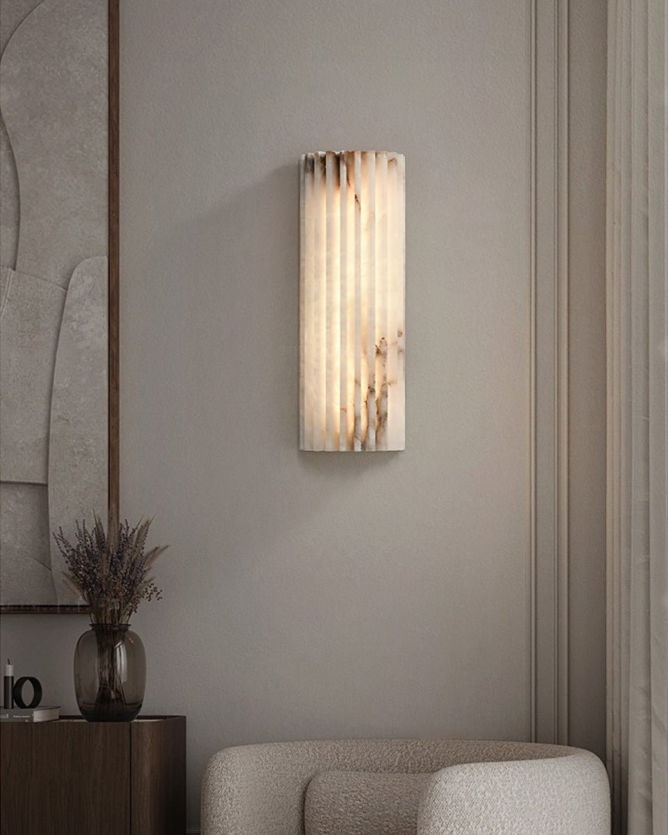 Aplique de pared de piedra natural de 12 pulgadas con LED integrado y superficie estriada, lámpara de interior para dormitorio, pasillo y sala de estar con luz ambiental cálida | Thomler