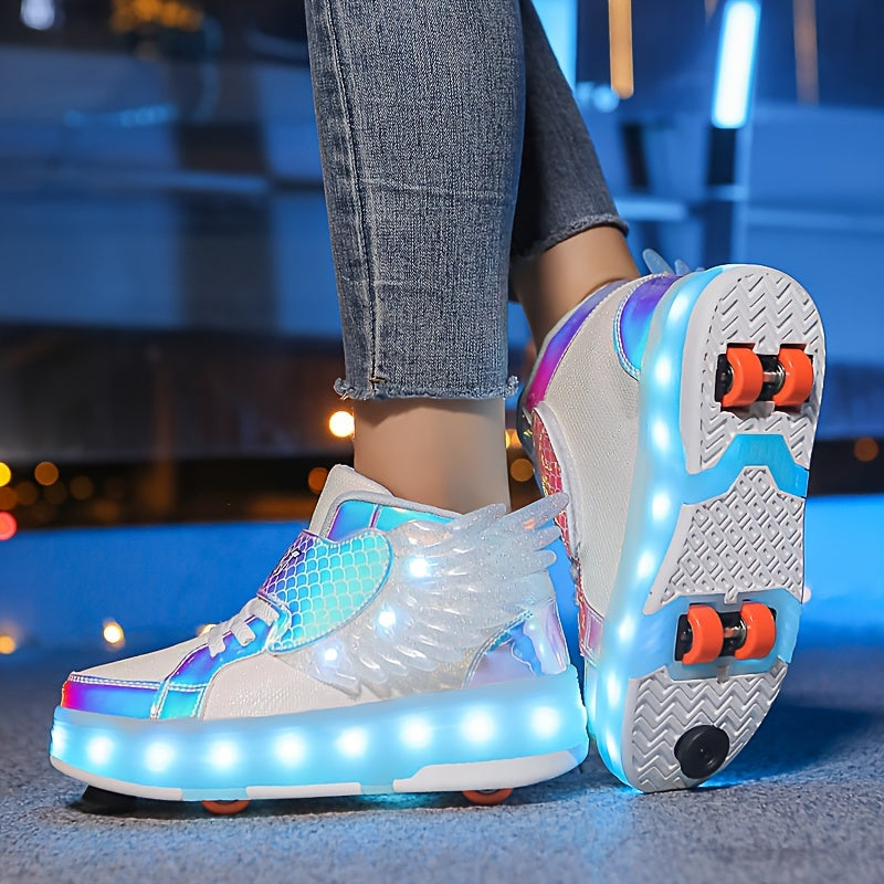 LED-Rollschuh-Sneaker mit Flügeln, USB-wiederaufladbar, für Mädchen, Kinder, Jugendliche und Jungen, Outdoor-Sportschuhe mit Rollen