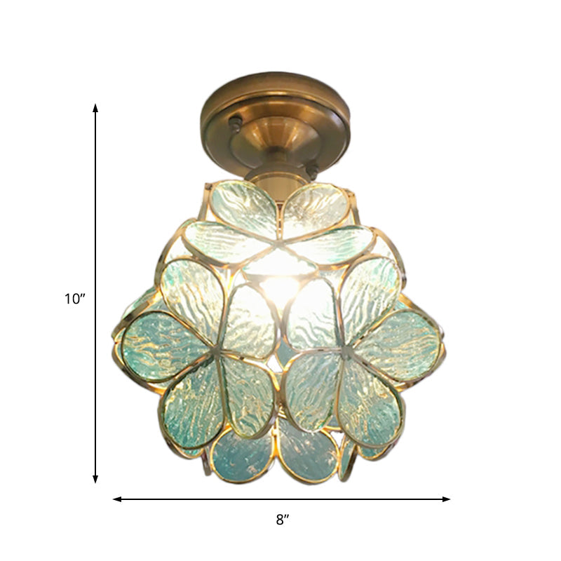 Deckenleuchte aus Tiffany-Glas mit botanischem Design – 8-Zoll-Halbeinbau-Kuppelleuchte für Flur, Schlafzimmer, Küche
