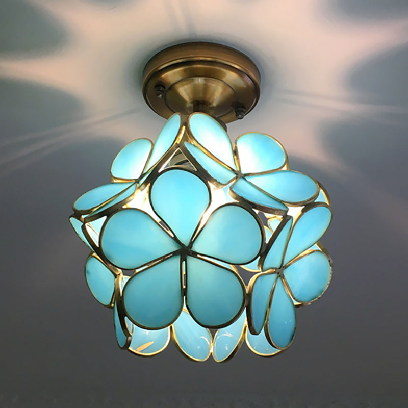 Deckenleuchte aus Tiffany-Glas mit botanischem Design – 8-Zoll-Halbeinbau-Kuppelleuchte für Flur, Schlafzimmer, Küche