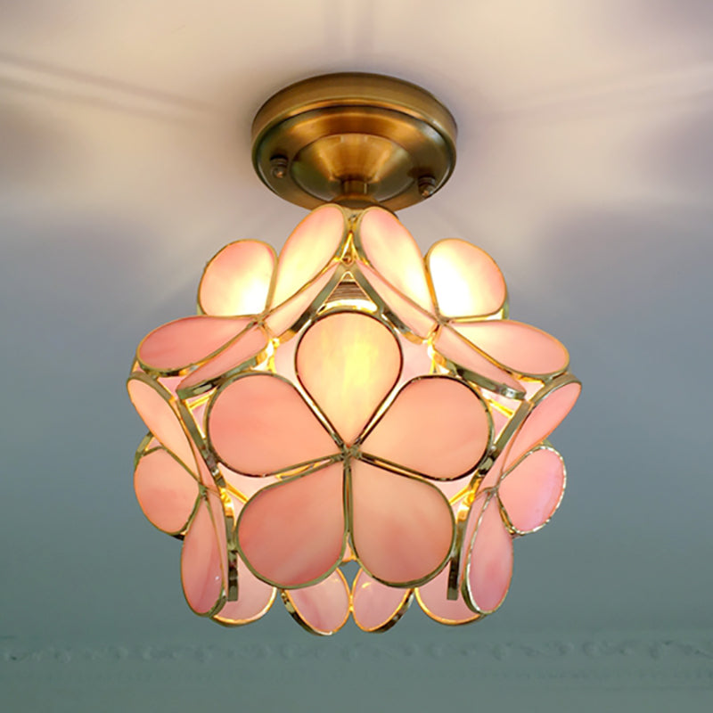 Deckenleuchte aus Tiffany-Glas mit botanischem Design – 8-Zoll-Halbeinbau-Kuppelleuchte für Flur, Schlafzimmer, Küche