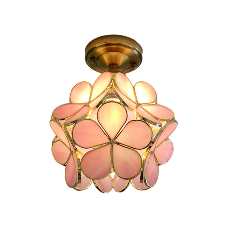 Deckenleuchte aus Tiffany-Glas mit botanischem Design – 8-Zoll-Halbeinbau-Kuppelleuchte für Flur, Schlafzimmer, Küche