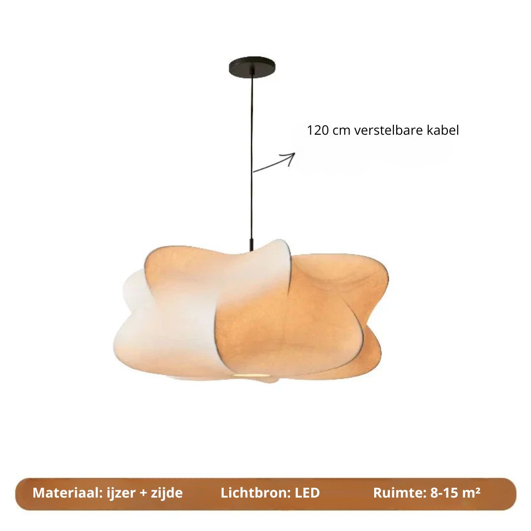 Hängeleuchte mit fließendem Seidenschirm, 30 cm, Taupe, E27-Fassung, für Esszimmer, Wohnzimmer, Schlafzimmer, stimmungsvolles Licht, modern, minimalistisch, organisch | Thomler