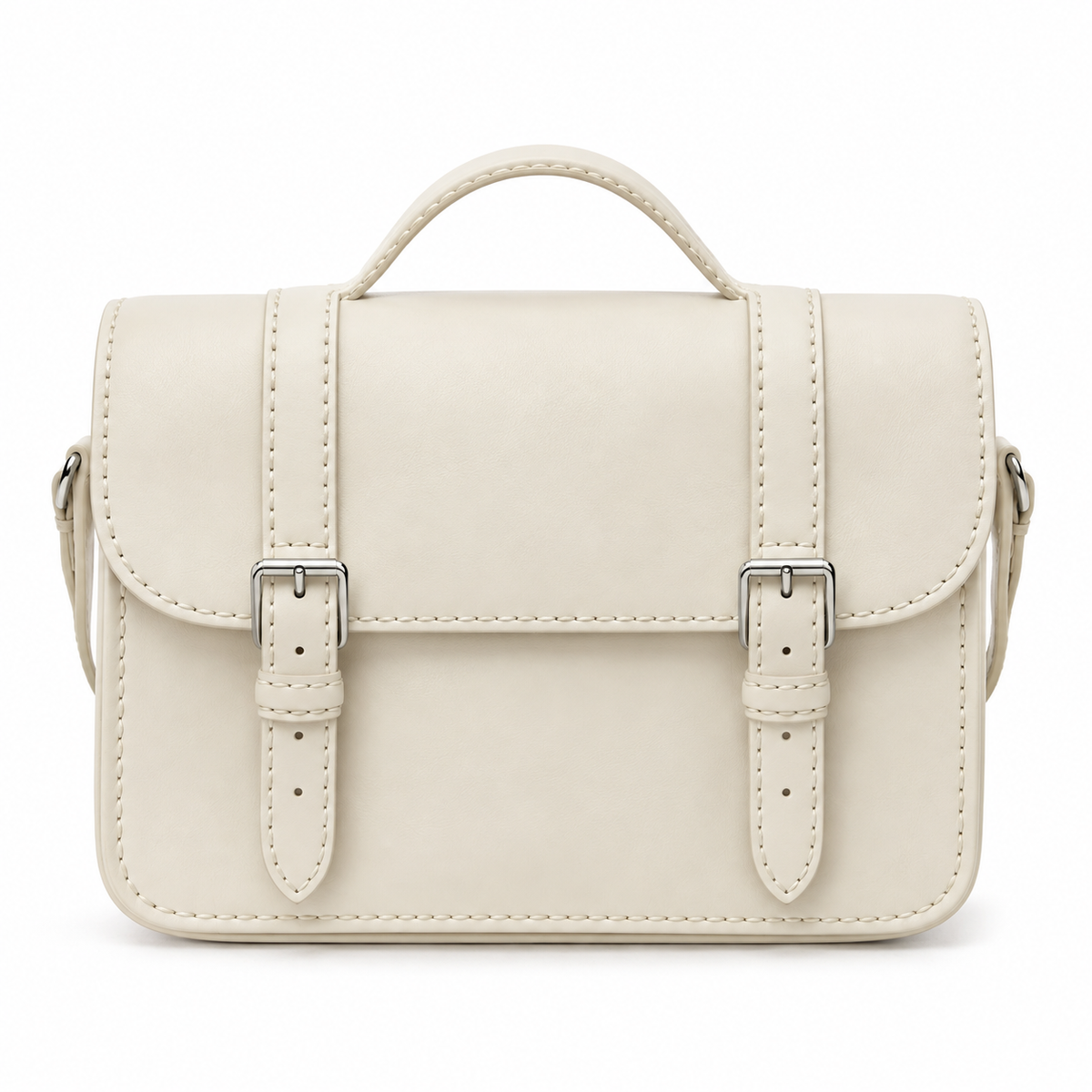 Cream Satchel Bag 10 in – Structured with Buckle Closure