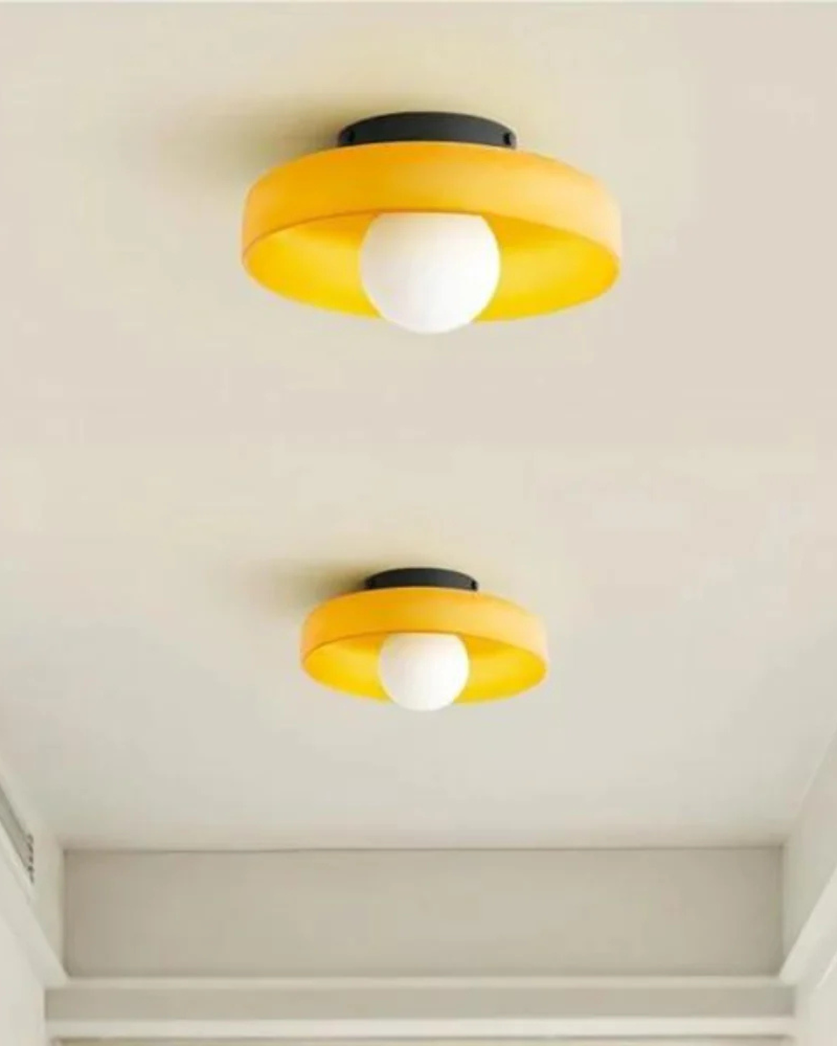 Flush Mount Ceiling Light with Glass Shade and Metal Frame for Living Room, Bedroom, Hallway – Round Overhead Fixture with Warm White Glow | Thomler
