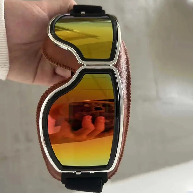 Retro motorbril met verstelbare band, UV-bescherming & stootvaste polycarbonaat lens voor motorrijden, fietsen & buitengebruik
