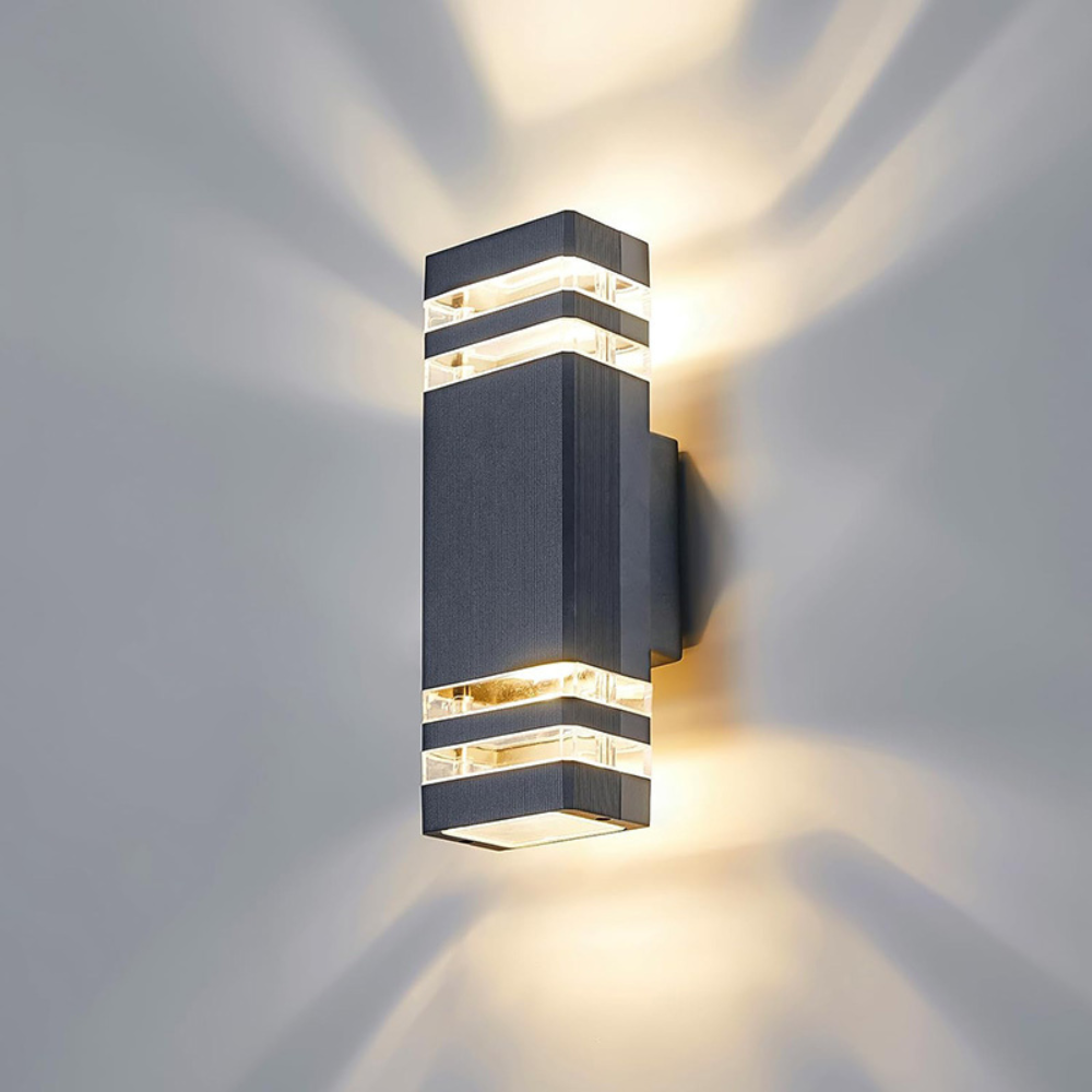 Aplique de pared para exterior impermeable, luz bidireccional negra para entrada, patio, jardín y porche, casquillo E27, luminaria exterior IP65 para estilos moderno y tradicional | Thomler