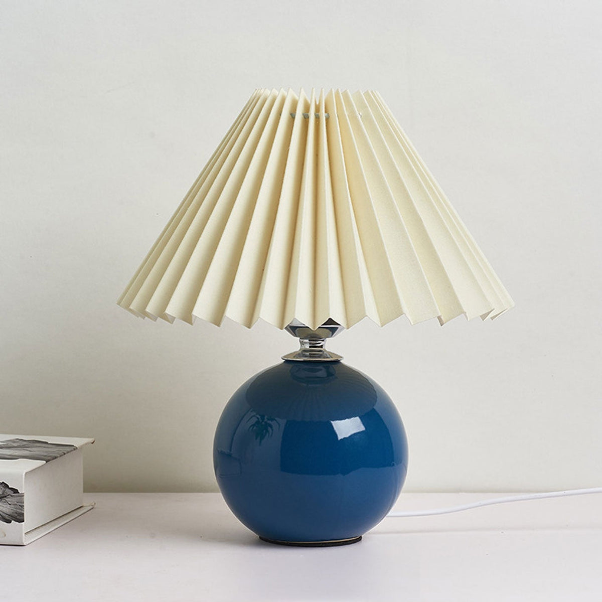 Ceramic Accent Lamp with Fabric Shade 11x9.5 in E26 Socket for Nightstand Desk Study Room Reading Light Modern Home Decor | Thomler