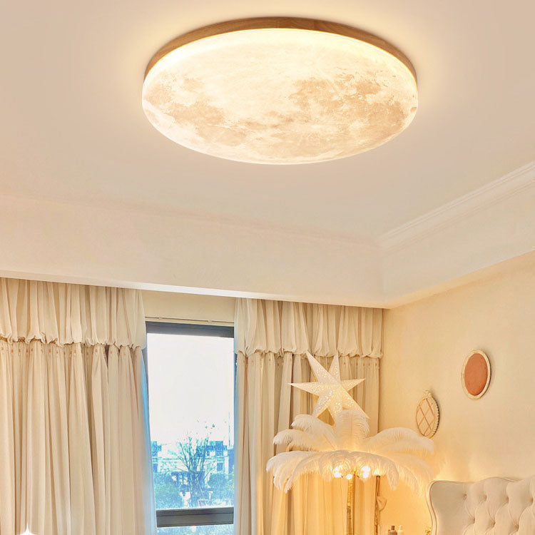 Round Wood Ceiling Light 15 in LED Flush Mount Fixture 24W 2400lm for Bedroom Living Room Hallway Modern Lighting | Thomler
