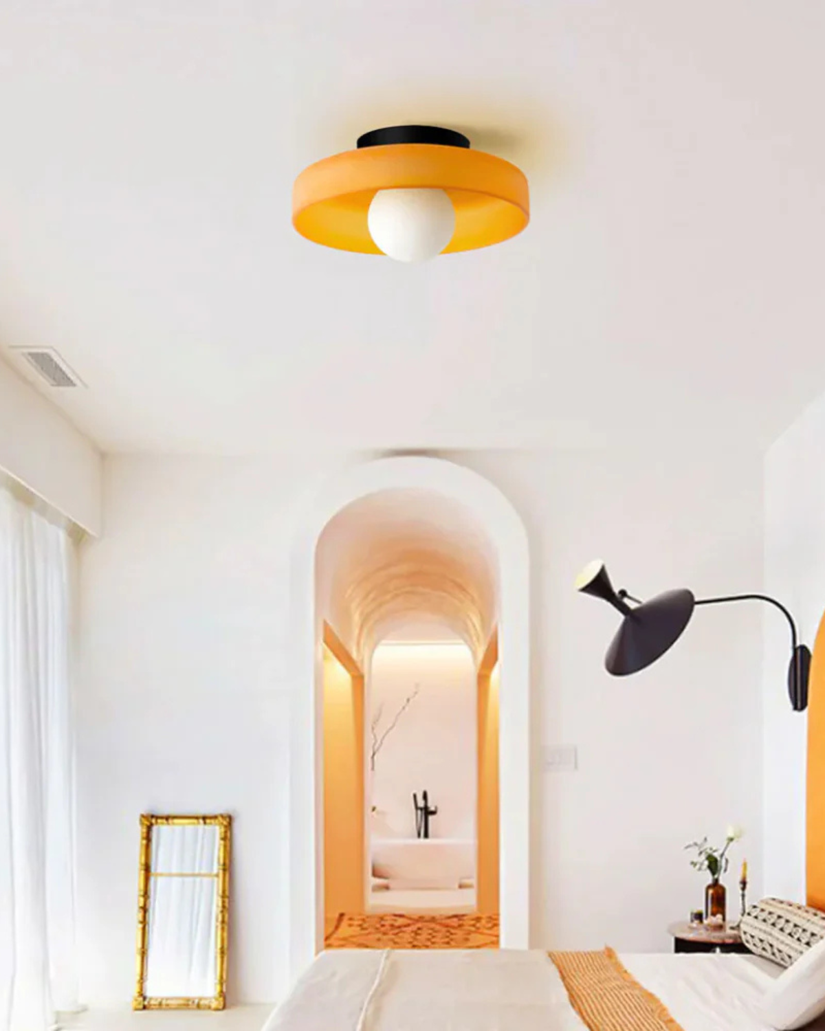 Flush Mount Ceiling Light with Glass Shade and Metal Frame for Living Room, Bedroom, Hallway – Round Overhead Fixture with Warm White Glow | Thomler
