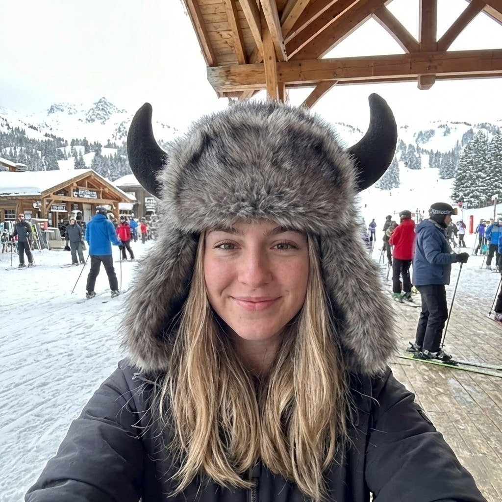 Horned Faux Fur Trapper Hat with Ear Flaps – Thick Insulated Winter Beanie for Men & Women