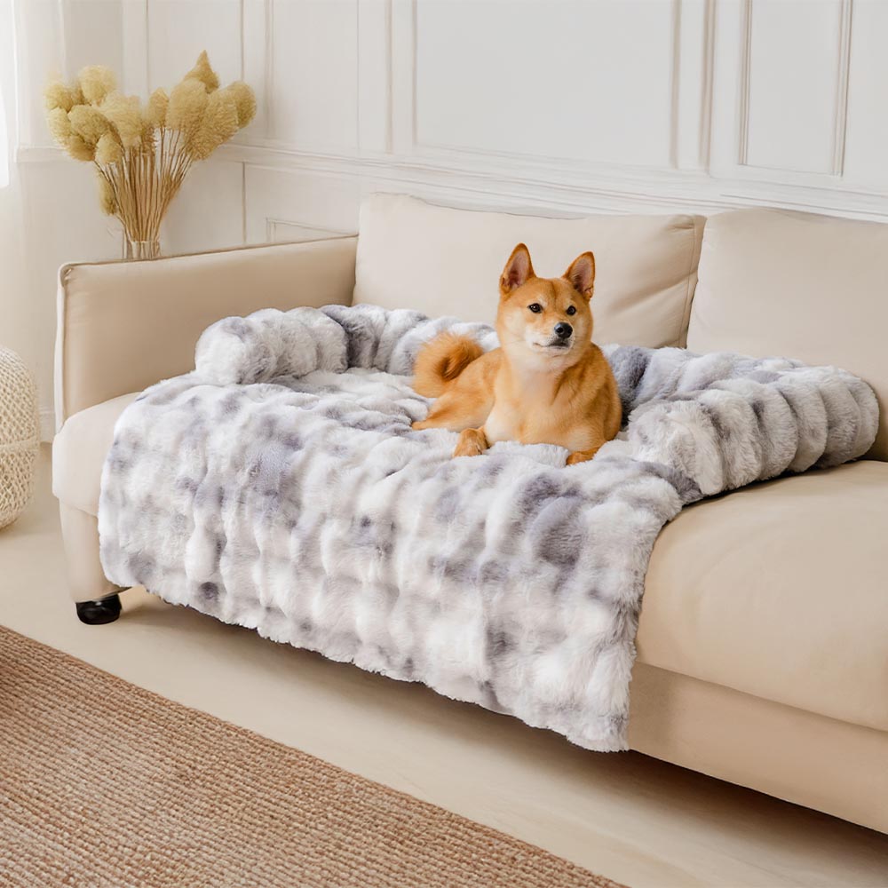Ultra-Plush Pet Couch Cover & Cushion Mat for Dogs and Cats - Washable Non-Slip Furniture Protector Throw Blanket with Deep Pile Faux Fur