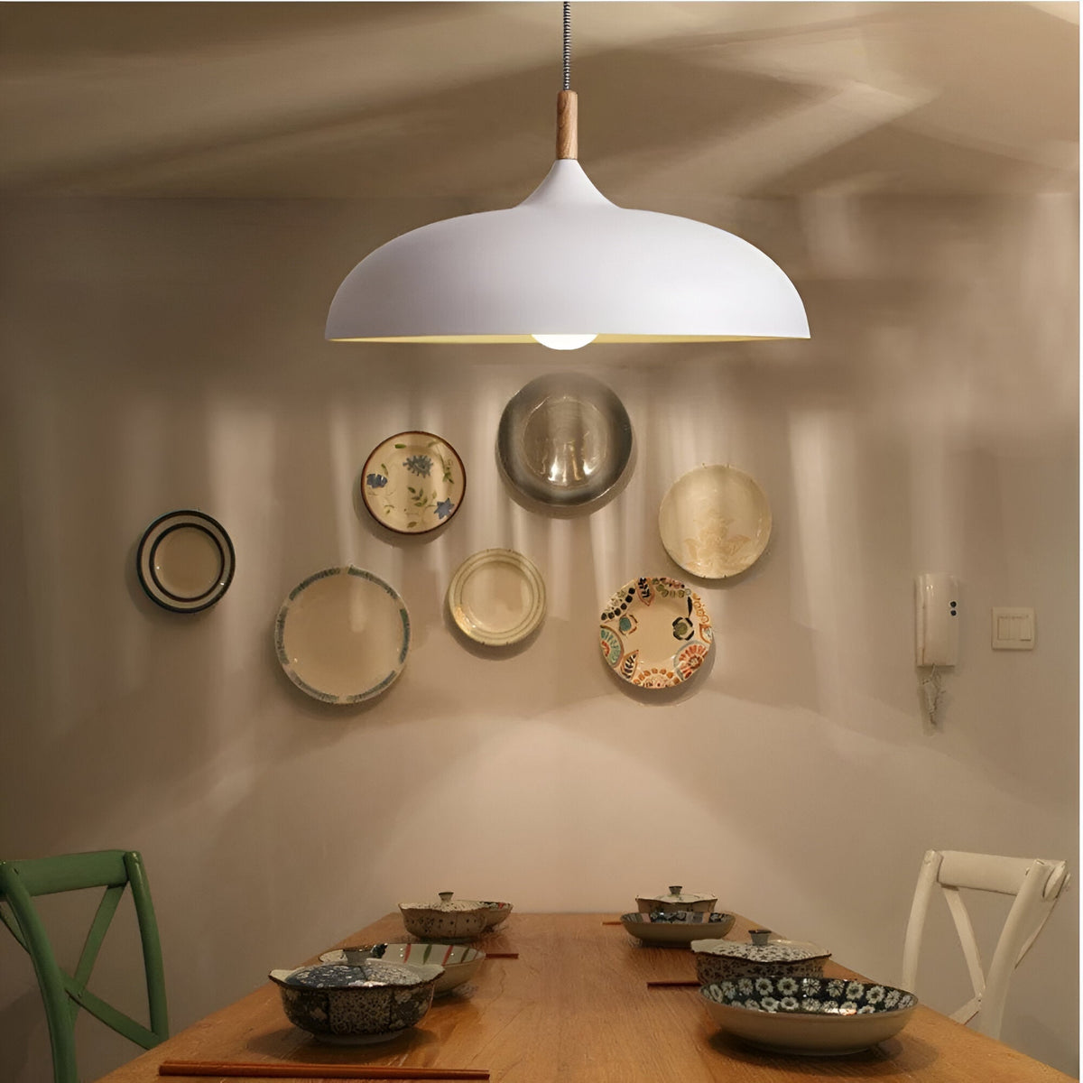 Wood and Iron Drop Light 14-24 Inches Diameter for Kitchen Island Dining Table Modern Minimalist Fixture E27 Socket Cord Height Adjustable | Thomler