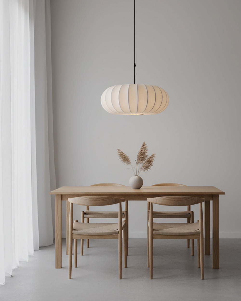 Hanging Ceiling Light with Cloth Shade for Dining Room & Kitchen – Adjustable Height, E26 Socket, Dimmable – 12 in White Fixture for Modern | Thomler