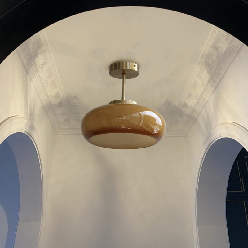Semi-Flush Mount Golden Amber Glass Fixture 11 inch Antique Brass Finish for Bedrooms Living Rooms Hallways Vintage Style Overhead Light E26 | Thomler