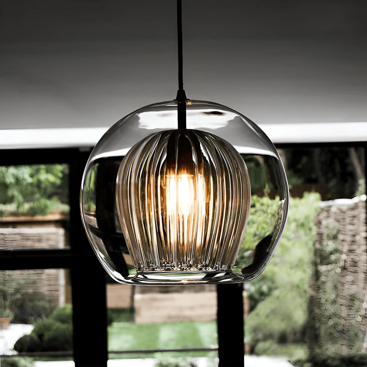 Spherical Glass Hanging Light with Adjustable Height for Kitchen Island, Dining Table, Bedroom | E27 Socket | Modern Orb Fixture for Home an | Thomler