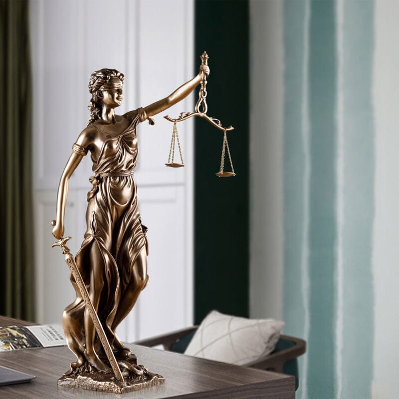 Lady-Justitia-Figur aus Kunstharz, 30 cm, bronzefarbene Statue für Büro, Schreibtisch, Bibliothek, Arbeitszimmer, Anwaltskanzlei, Dekoration, Rechtssymbol, Skulptur, Bücherregal-Ornament | Thomler