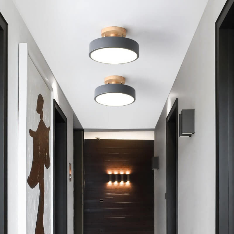 LED Semi-Flush Ceiling Light 12 in Wood & Acrylic Low-Profile Fixture for Bedroom Hallway Living Room Modern Home Lighting 3-Color Temperatu | Thomler