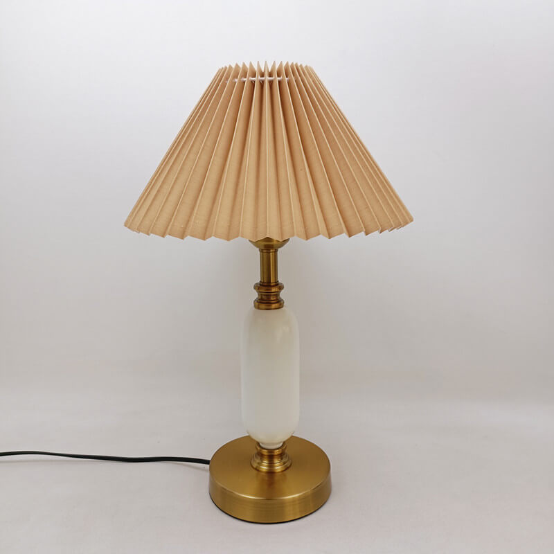 Metal Desk Lamp with Pleated Shade 18 in Tall E12 Socket Plug-In for Bedroom Nightstand Office Study Living Room Reading Light Contemporary | Thomler