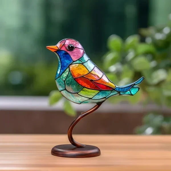 Handbemalte Metall-Vogelfiguren für Regal & Kaminsims | Buntes Tischdekor-Set | Moderne sitzende Vögel für Wohnzimmer, Schlafzimmer, Büro