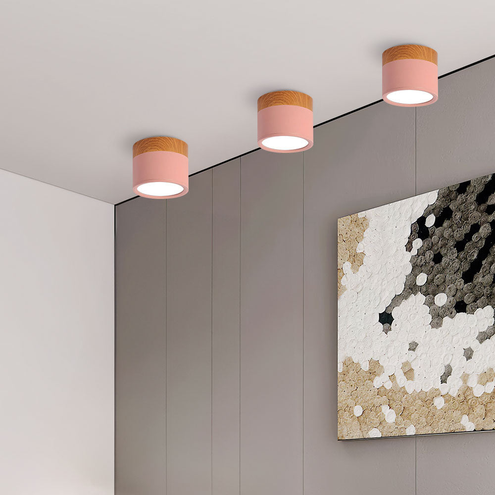 Compact LED Flush Mount Ceiling Light Fixture Wood & Metal Accent for Entryway Hallway Bedroom Kitchen 5W 7W Surface Mount Minimalist Modern | Thomler