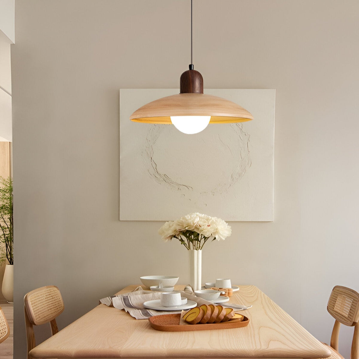 Wood Dome Ceiling Pendant 12 in Walnut Hanging Light for Kitchen Island Dining Table Minimalist Adjustable Cord E27 Socket 110V | Thomler