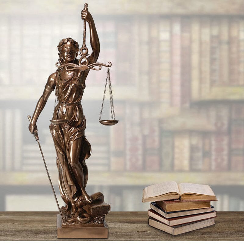 Lady-Justitia-Figur aus Kunstharz, 30 cm, bronzefarbene Statue für Büro, Schreibtisch, Bibliothek, Arbeitszimmer, Anwaltskanzlei, Dekoration, Rechtssymbol, Skulptur, Bücherregal-Ornament | Thomler