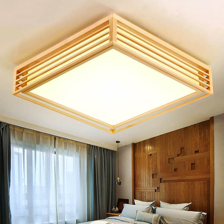 LED Round Ceiling Fixture 14-inch Wood & Acrylic Contemporary Overhead Light for Bedroom Kitchen Bathroom Home Office | Thomler