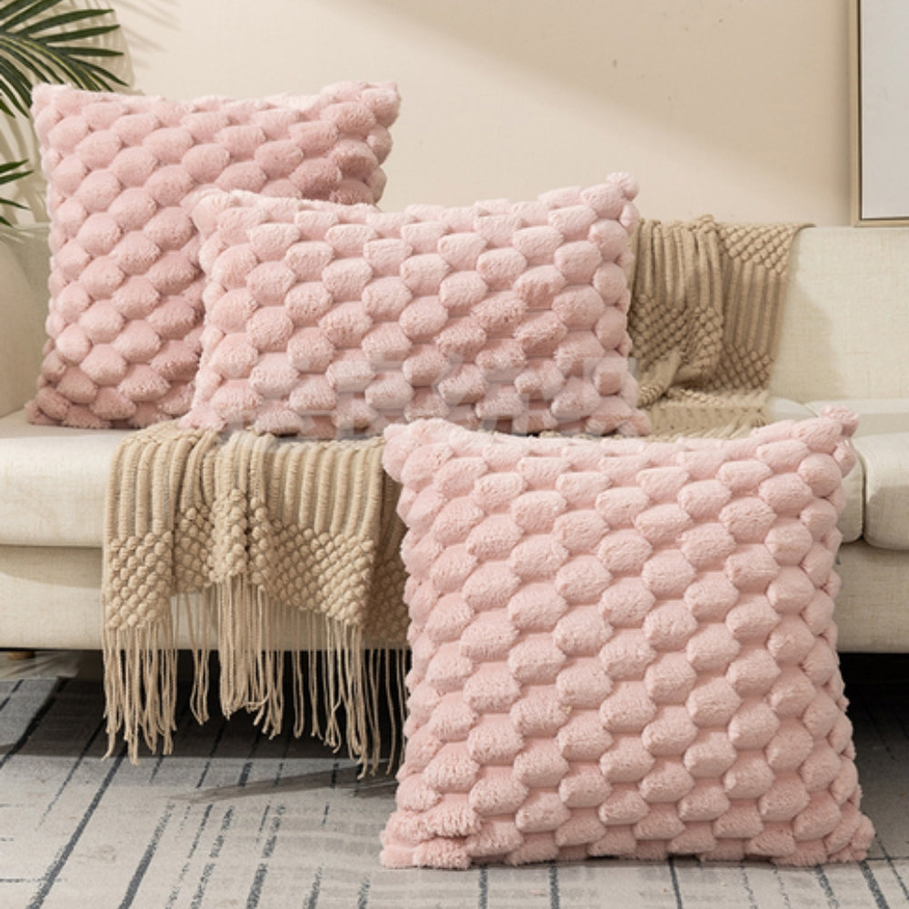 Raised Textured Throw Pillow Cover Blush Tone Zip-Close Blend Fabric for Living Room Bedroom Couch Seating Neutral Home Accents | Thomler