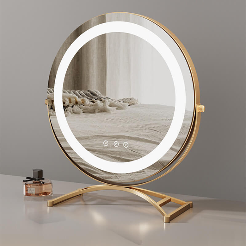 Rechargeable Lighted Vanity Mirror 16 Inch Round Tabletop Mirror with Adjustable LED Brightness Dimmable 360 Rotation for Makeup Skincare Be | Thomler