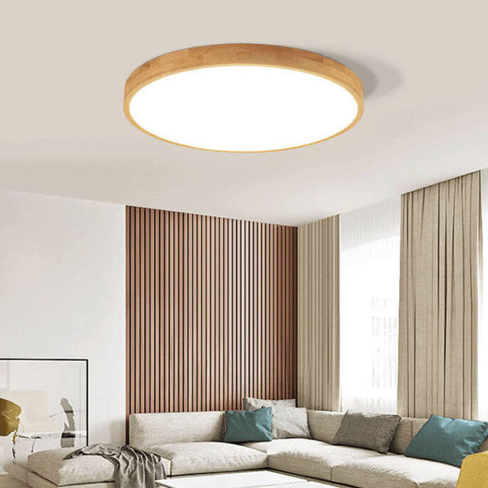 Round Wood Overhead Light Fixture with Adjustable Temperature Settings 12-24 Inch Low Profile for Bedroom Living Room Kitchen Dining Area Co | Thomler