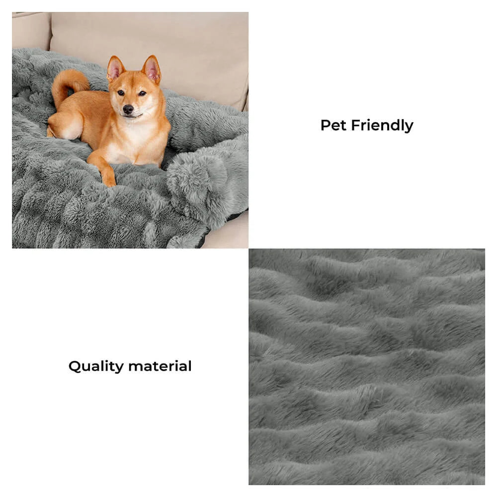 Ultra-Plush Pet Couch Cover & Cushion Mat for Dogs and Cats - Washable Non-Slip Furniture Protector Throw Blanket with Deep Pile Faux Fur