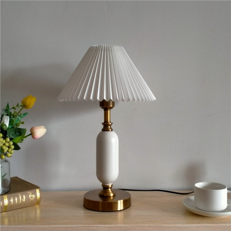 Metal Desk Lamp with Pleated Shade 18 in Tall E12 Socket Plug-In for Bedroom Nightstand Office Study Living Room Reading Light Contemporary | Thomler