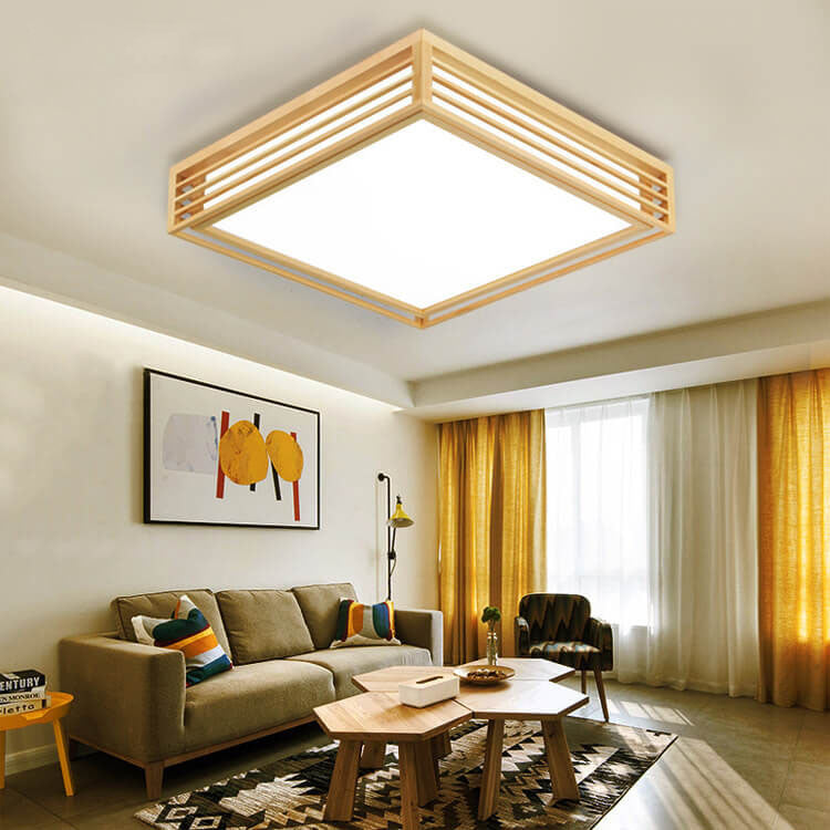 LED Round Ceiling Fixture 14-inch Wood & Acrylic Contemporary Overhead Light for Bedroom Kitchen Bathroom Home Office | Thomler