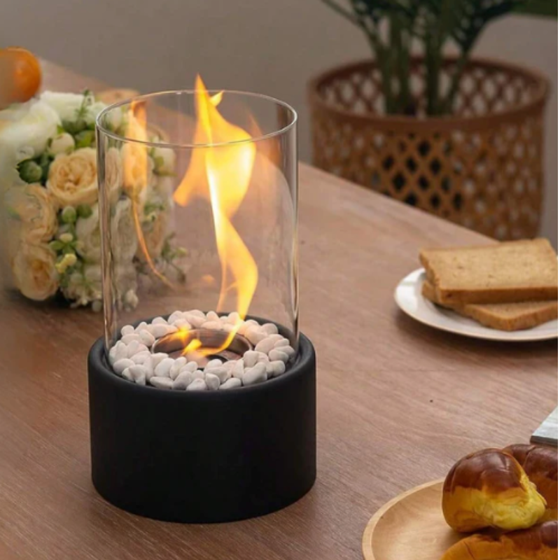 Tafelolielamp met glazen cilinder – Sfeerverlichting met echte vlam voor diners, terrassen en interieurdecoratie