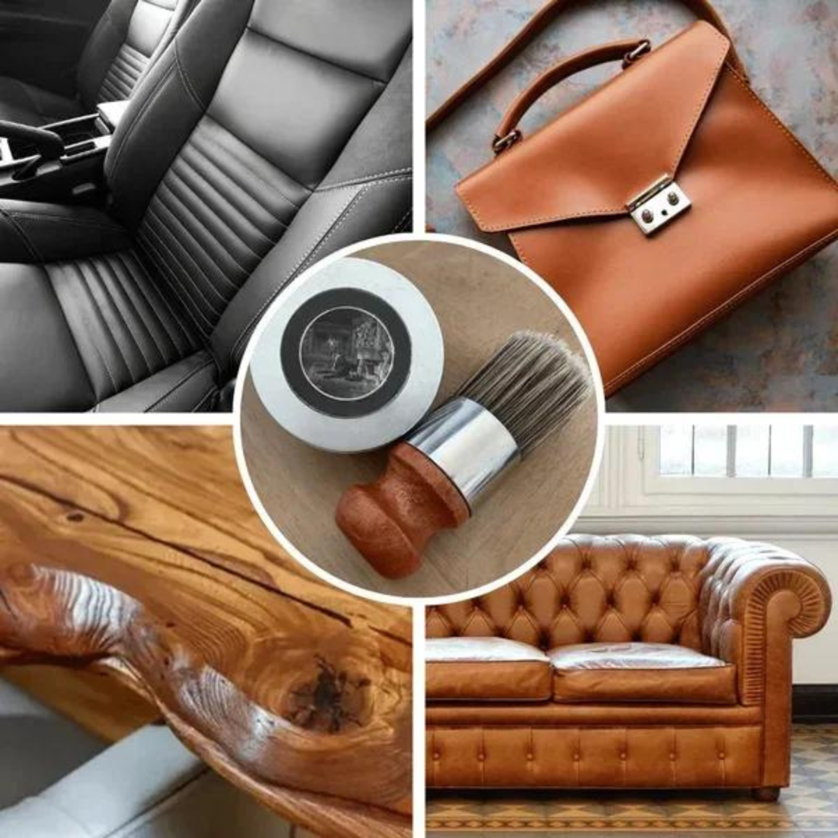 Natural Wax Leather Conditioner Balm with Wooden Applicator Brush for Furniture Upholstery Car Seats Jackets Bags Restores Shine Softens Hid | Thomler