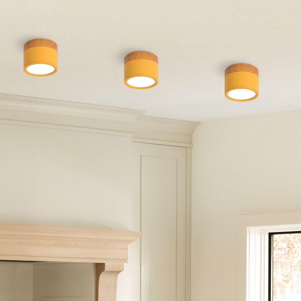 Compact LED Flush Mount Ceiling Light Fixture Wood & Metal Accent for Entryway Hallway Bedroom Kitchen 5W 7W Surface Mount Minimalist Modern | Thomler