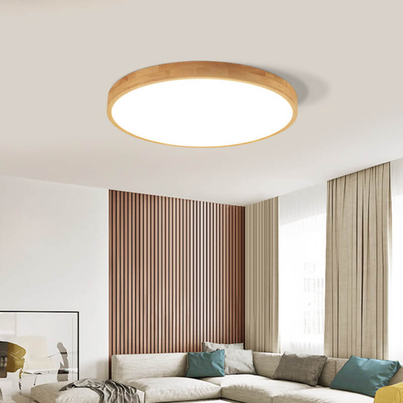 Round Wood Overhead Light Fixture with Adjustable Temperature Settings 12-24 Inch Low Profile for Bedroom Living Room Kitchen Dining Area Co | Thomler
