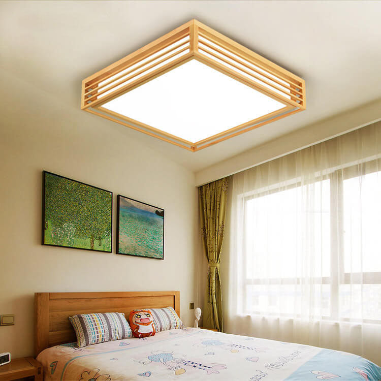 LED Round Ceiling Fixture 14-inch Wood & Acrylic Contemporary Overhead Light for Bedroom Kitchen Bathroom Home Office | Thomler