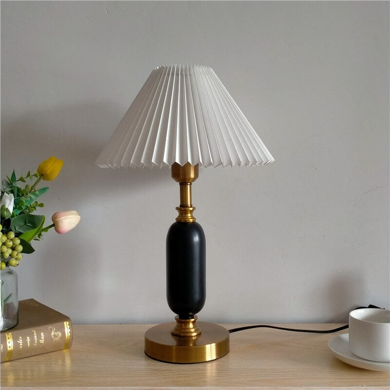 Metal Desk Lamp with Pleated Shade 18 in Tall E12 Socket Plug-In for Bedroom Nightstand Office Study Living Room Reading Light Contemporary | Thomler