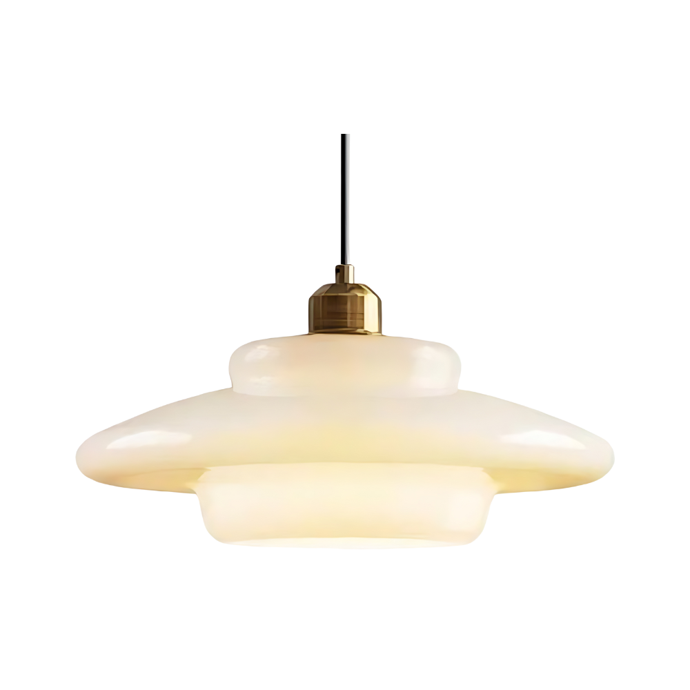 Gelaagde glazen hanglamp met messing frame in goud – 12-inch opvallende lamp voor eetkamers, slaapkamers & gangen – Plafondlamp in art-decostijl | Thomler