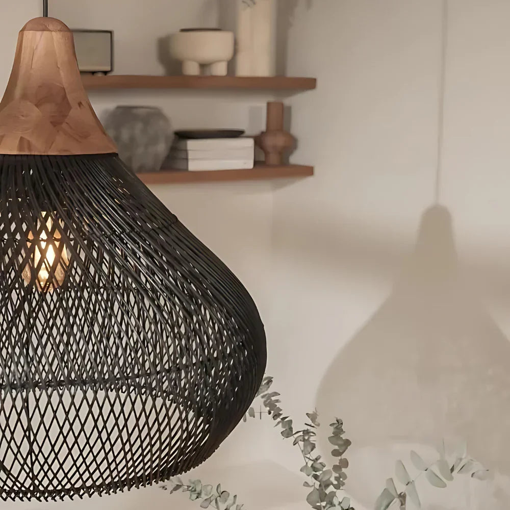 Woven Wicker Ceiling Light 20 in Natural Fiber Shade for Kitchen Island Dining Room Overhead Boho Farmhouse Organic Texture Rope Hanging Fix | Thomler