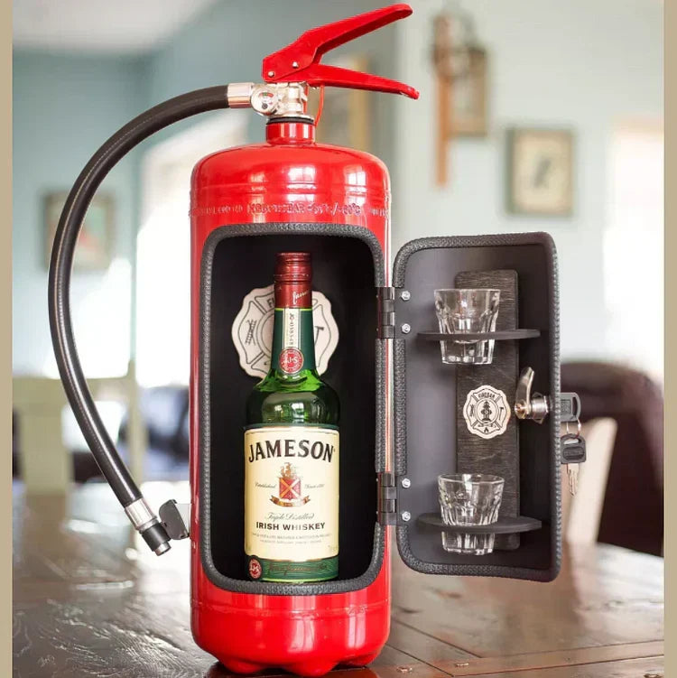 Disguised Fire Extinguisher Liquor Cabinet for Man Cave & Home Bar | Hidden Bottle Storage Container with Accessories | Thomler