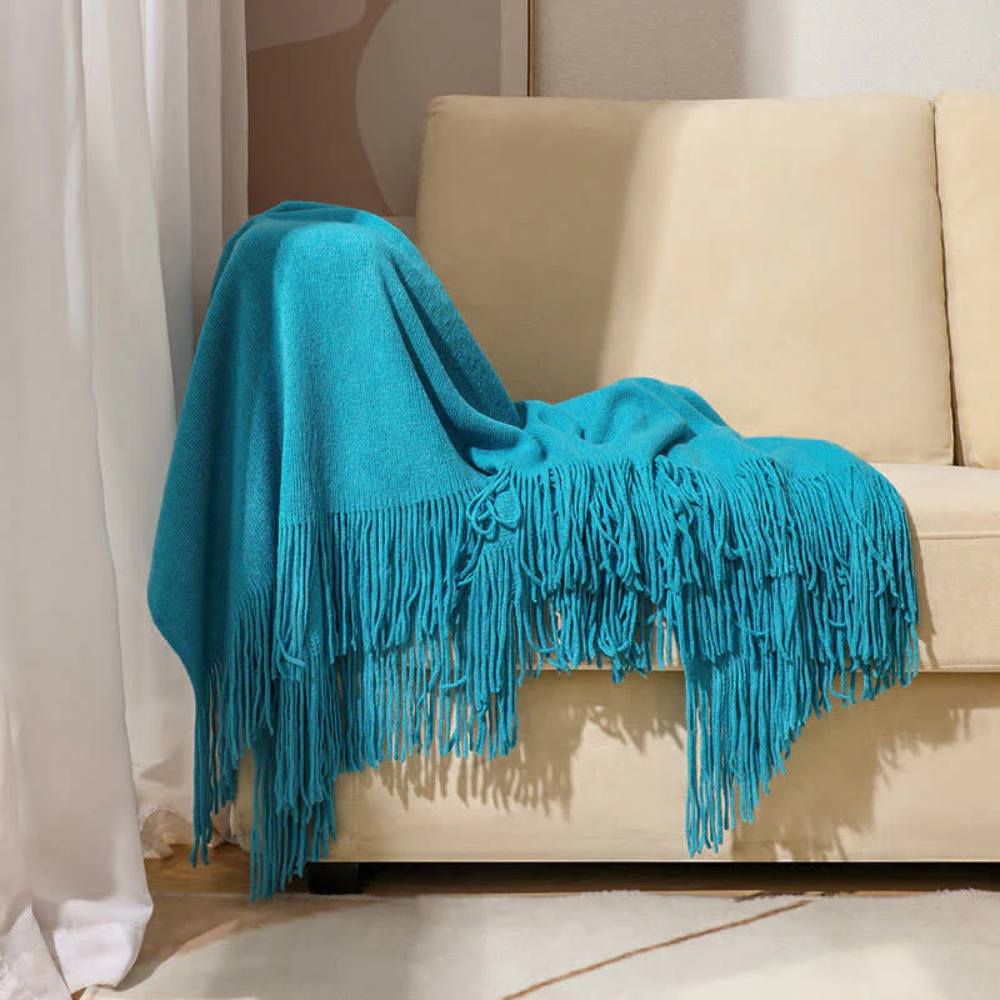 Schwere, strukturierte Wohndecke mit Fransen – Acryl-Gewebe für Sofas, Betten und den Außenbereich