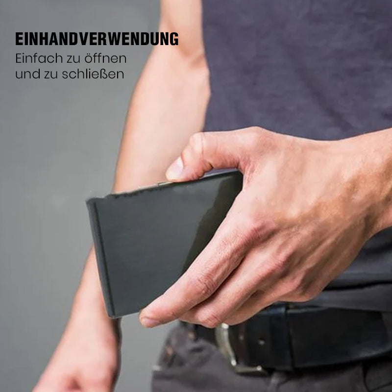 Slanke metalen kaarthouder met RFID-blokkeringstechnologie voor creditcards en contant geld