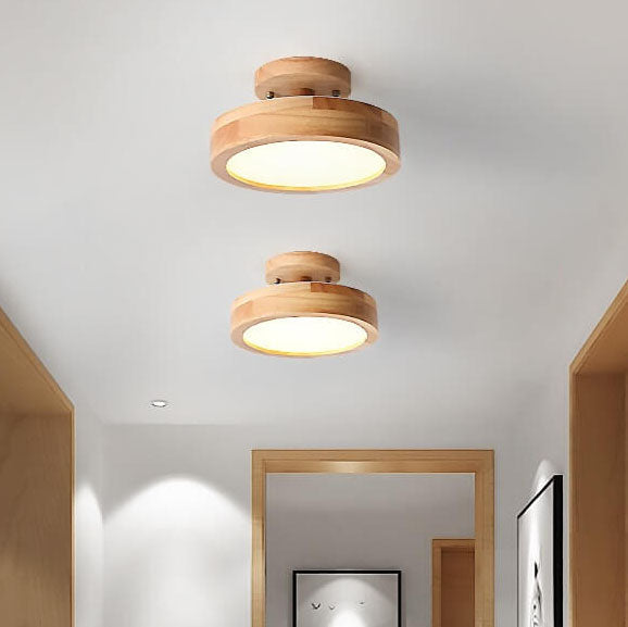 LED Semi-Flush Ceiling Light 12 in Wood & Acrylic Low-Profile Fixture for Bedroom Hallway Living Room Modern Home Lighting 3-Color Temperatu | Thomler