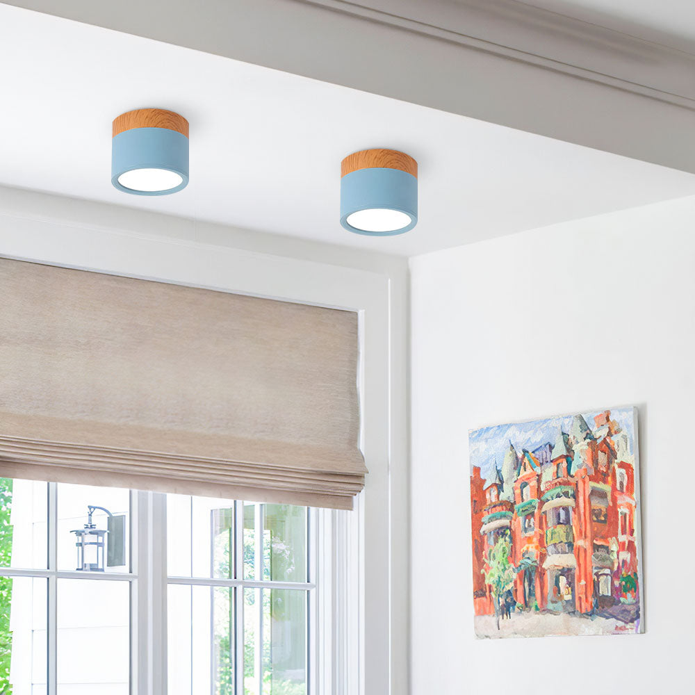 Compact LED Flush Mount Ceiling Light Fixture Wood & Metal Accent for Entryway Hallway Bedroom Kitchen 5W 7W Surface Mount Minimalist Modern | Thomler