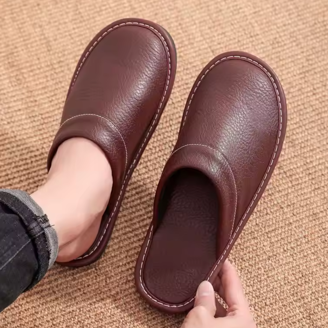 Leren instap-pantoffels voor heren