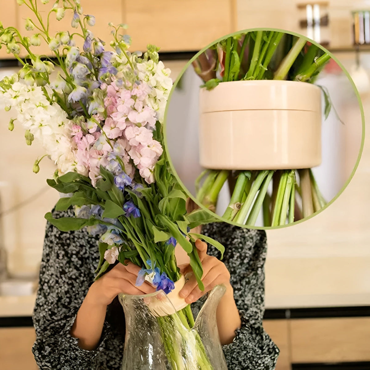 Spiral Flower Stem Holder for Vases – Arranging Support Grid for Fresh Bouquets and Floral Displays in Multiple Colors and Sizes | Thomler