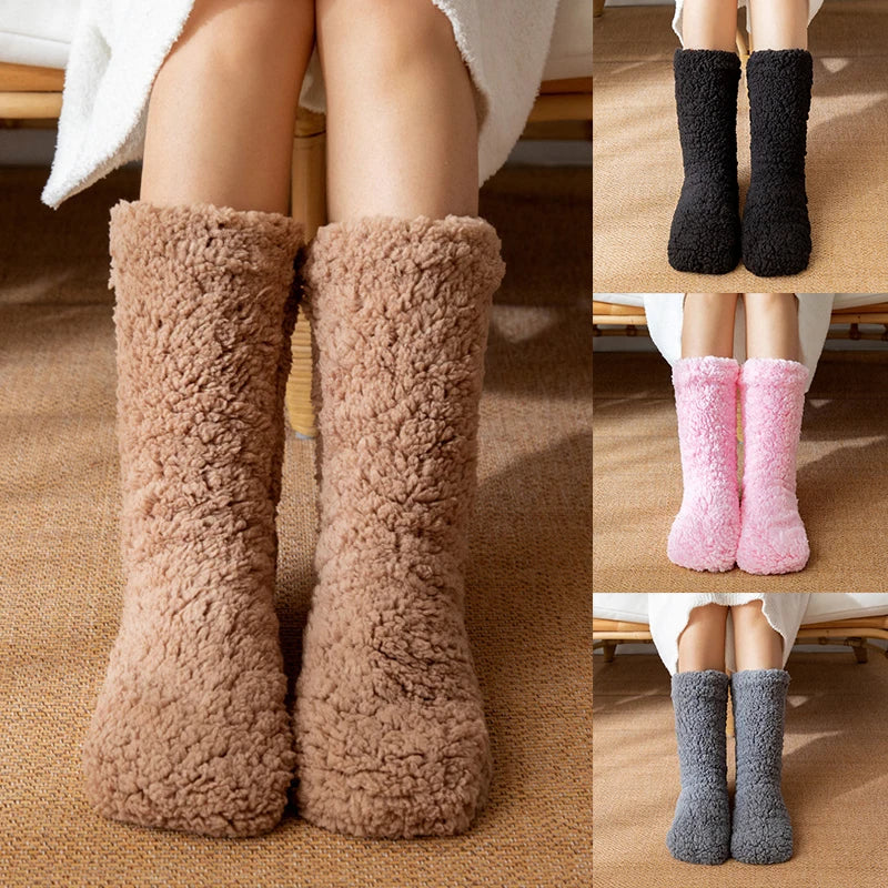 Fleece-Lined House Socks for Cold Weather – Slip-On Cushioned Slipper Socks for Lounging, Sleeping & Everyday Indoor Wear